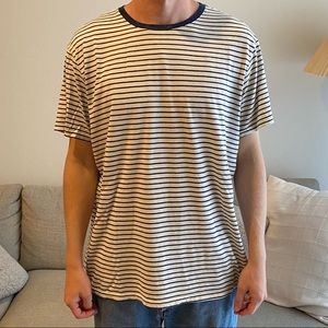 Blue and white striped t-shirt